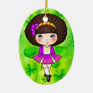 Ornamento De Cerâmica Menina de dança irlandesa no vestido violeta