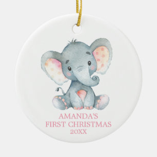 Ornamento De Cerâmica Menina de Elefante Bonita Rosa de Natal