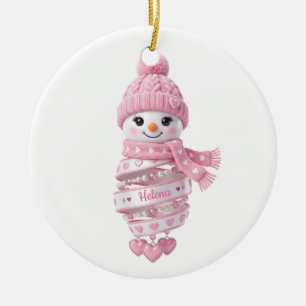 Ornamento De Cerâmica Menina de Neve 3D Rosa com Nome Personalizado
