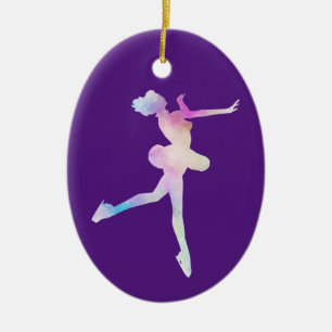 Ornamento De Cerâmica Menina de Patinação no Gelo em Aquarela