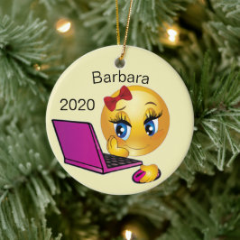 Ornamento De Cerâmica Menina do Computador Personalizada de Natal