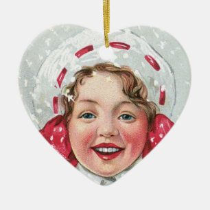 Ornamento De Cerâmica Menina do Natal com pacote - coração