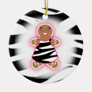 Ornamento De Cerâmica Menina do pão-de-espécie - impressão e rosa da