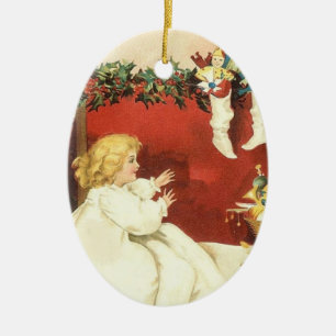 Ornamento De Cerâmica Menina do Victorian do vintage da manhã de Natal