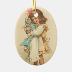 Ornamento De Cerâmica Menina dos cumprimentos do natal vintage com