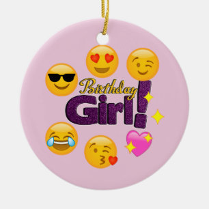 Ornamento De Cerâmica Menina Emoji do aniversário