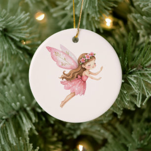 Ornamento De Cerâmica Menina Fada Fofo em um Vestido Rosa Caprichoso