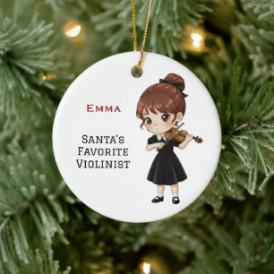 Ornamento De Cerâmica Menina Fofoqueira Personalizada Tocando Violino
