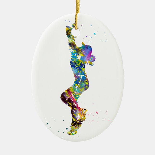 Ornamento De Cerâmica Menina Jogando Softbol (Frente)