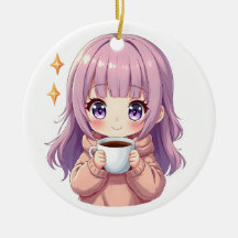 Menina Kawaii e Aconchegante de Café – Adesivo Est