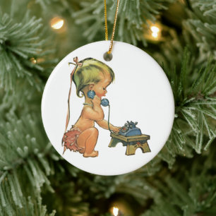 Ornamento De Cerâmica Menina loura bonito da criança do vintage que fal