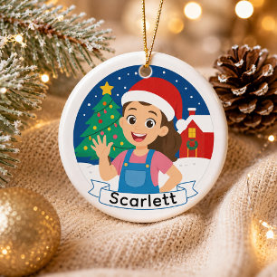 Ornamento De Cerâmica Menina Natalina Fofa Personalizada Alegria de Nata