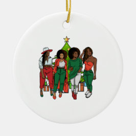 Ornamento De Cerâmica Menina Negra Natal Mágica Melanina Mulheres Sistas