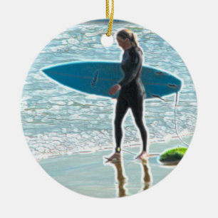 Ornamento De Cerâmica Menina pequena do surfista