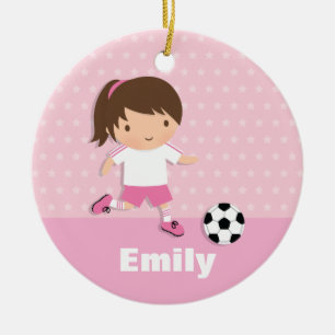 Ornamento De Cerâmica Menina Personalizada Rosa Futebolista Fofa