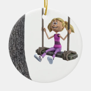 Ornamento De Cerâmica Menina que balança em um balanço da corda