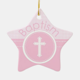 Ornamento De Cerâmica Menina rosa e personalizável, criança de Deus bati