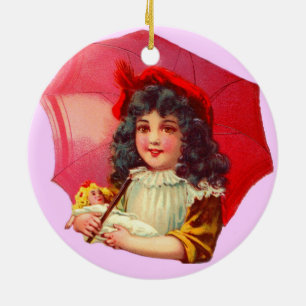 Ornamento De Cerâmica menina vitoriana e sua boneca