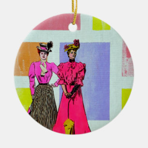 Ornamento De Cerâmica Meninas de Gibson em um teste padrão de Mondrian