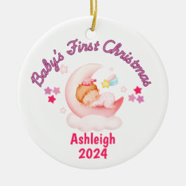 Ornamento De Cerâmica Meninas do Primeiro Natal Personalizadas