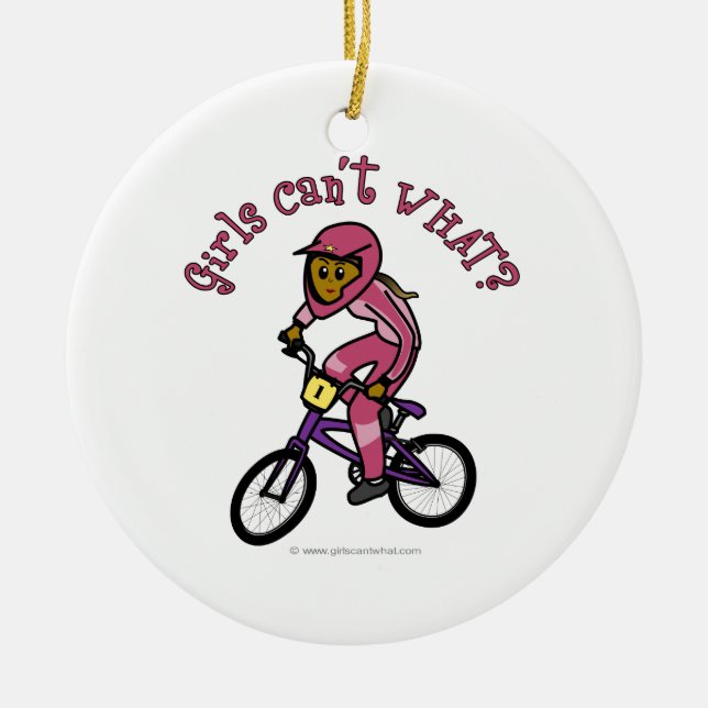 Ornamento De Cerâmica Meninas Rosa Escuras BMX (Frente)