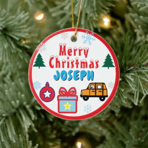 Ornamento De Cerâmica Menino Árvores de Natal Carro Laranja