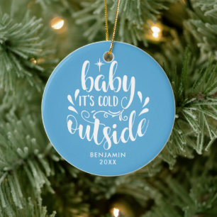 Ornamento De Cerâmica Menino Bebê Moderno Primeiro Natal Foto