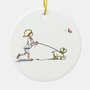 Ornamento De Cerâmica Menino com o cão