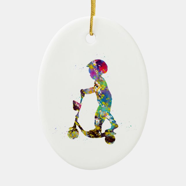 Ornamento De Cerâmica Menino com scooter (Frente)