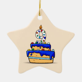 Ornamento De Cerâmica Menino de 9 anos de idade, 9 no Bolo Azul Doce