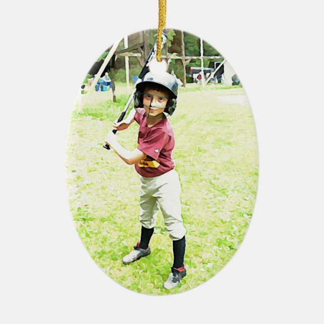 Ornamento De Cerâmica Menino do basebol (Frente)