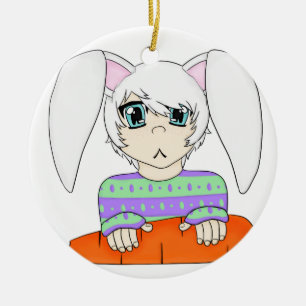 Ornamento De Cerâmica Menino do coelho de coelho do Anime com cenoura