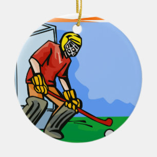 Ornamento De Cerâmica Menino do goalie do hóquei em campo