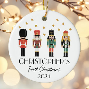 Ornamento De Cerâmica Menino Personalizado Nutcracker do Primeiro Natal