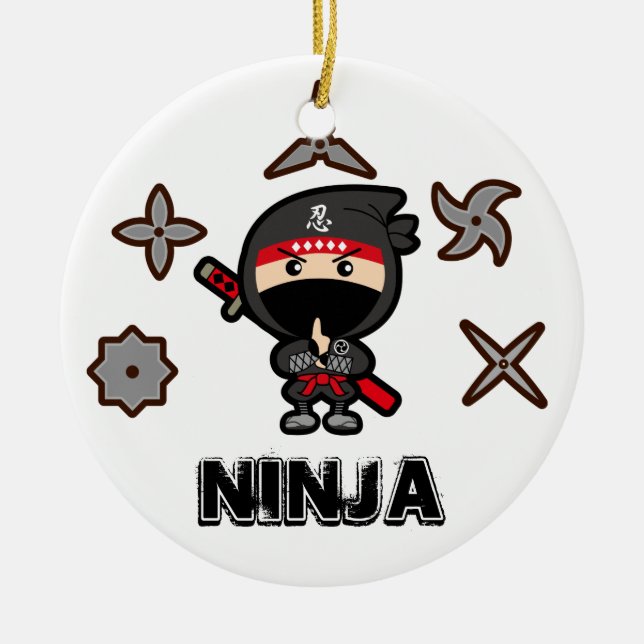 Ornamento De Cerâmica Menino preto de Ninja (Frente)