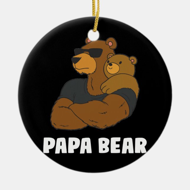 Ornamento De Cerâmica Mens Cute Papa Ursa Pai Filha Filho Papá Urso (Frente)