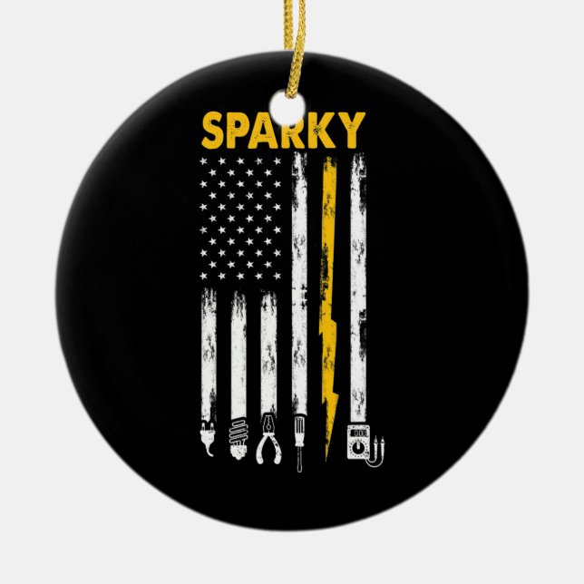 Ornamento De Cerâmica Mens Eletronics US Flag Sparky (Frente)
