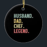 Ornamento De Cerâmica Mens Vintage Shirt Husband Pai Chef Legenda Retro<br><div class="desc">Mens Vintage Camisa Marido Pai Legenda do Chef Lenda Retro chef, pai, cozinhar, padeiro, pastelaria, engraçado, dia de os pais, presente, cozinheiro, comida, cozinha, fodie, meme, assar, restaurante, churrasco, culinário, humor, presentes</div>