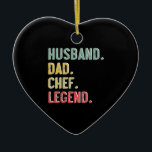 Ornamento De Cerâmica Mens Vintage Shirt Husband Pai Chef Legenda Retro<br><div class="desc">Mens Vintage Camisa Marido Pai Legenda do Chef Lenda Retro chef, pai, cozinhar, padeiro, pastelaria, engraçado, dia de os pais, presente, cozinheiro, comida, cozinha, fodie, meme, assar, restaurante, churrasco, culinário, humor, presentes</div>