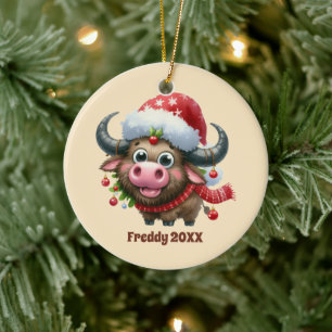 Ornamento De Cerâmica Mensagem de data de adição de nome de Natal Festiv