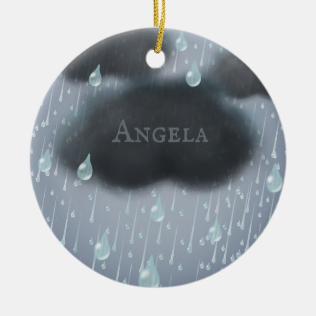Ornamento De Cerâmica Mensagem de Dia de Chuva na Nuvem Personalizada da (Frente)