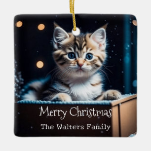 Ornamento De Cerâmica Mensagem de Natal Personalizada Gatinho de Natal