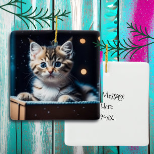 Ornamento De Cerâmica Mensagem de Natal Personalizada Gatinho de Natal