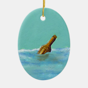 Ornamento De Cerâmica Mensagem em uma garrafa na arte do desenho pastel