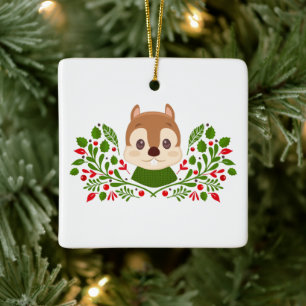 Ornamento De Cerâmica Mensagem para adicionar esquilo de Natal
