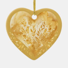 Ornamento De Cerâmica Mensagem Personalizada Coração Floral "Dourado" Co