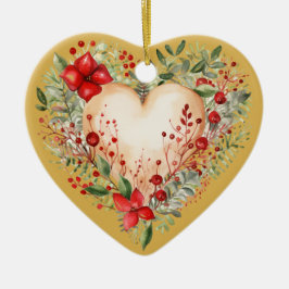 Ornamento De Cerâmica Mensagem Personalizada Coração Floral "Dourado" Co