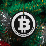 Ornamento De Cerâmica Mensagem Personalizada de Símbolo de Bitmoeda Pret<br><div class="desc">Este Enfeites de natal criptografado está pronto para seu toque personalizado. A frente apresenta um símbolo Bitmoney em preto e branco com um ponto para adicionar sua própria mensagem personalizada abaixo do símbolo. O lado inverso tem um ponto para adicionar texto personalizado adicional.</div>