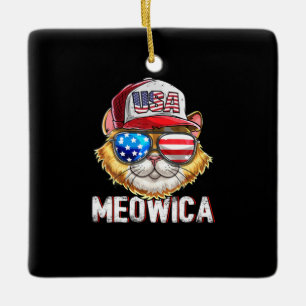Ornamento De Cerâmica Meowica American Flag Cat 4 De Julho