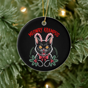 Ornamento De Cerâmica Meowry Krampus Natal Gato Preto Cana de Açúcar Nat